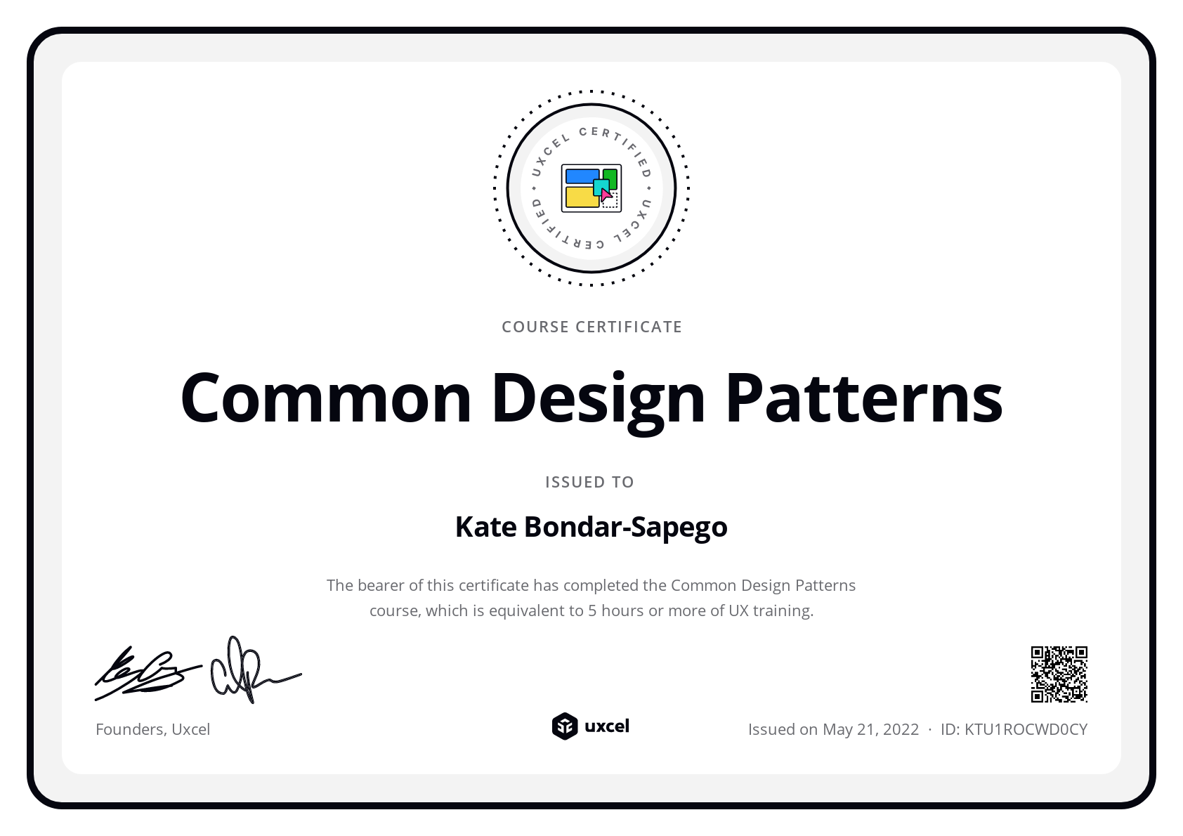 Kate Bondar-Sapego's certificate
